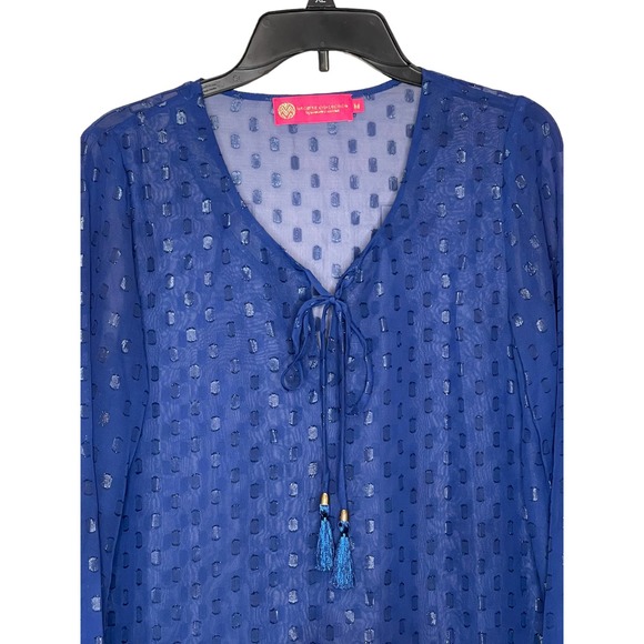 Macbeth Collection Women's Cover Up Sheer Tassel Pullover Swim Cover Blue Medium - Picture 2 of 8